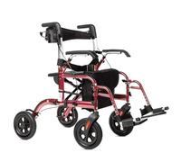 ELENKER Andador y silla de transporte todo terreno 2 en 1 para personas mayores, combo de silla de ruedas con asiento, ruedas sólidas de 10 pulgadas, plegable compacta, borgoña