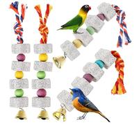 ELEOUTI 4 Juguetes para Masticar Pájaros con Piedra Mineral y Cascabeles, Ideales para Loros y Periquitos, Ricos en Calcio Desgaste
