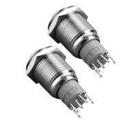 ELEOUTI Interruptor de Botón Pulsador Momentáneo Metálico 16mm para Coche y Barco, Pack de 2 Piezas Precableado y Diseño Resistente