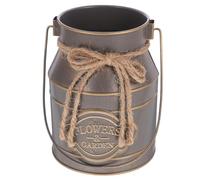 ELEOUTI Jarrón de Flores Rústico de Metal Asa, Maceta Retro Gris Estilo Vintage para Decoración de Interiores y Exteriores, Cubo de Hierro para Jardín, Florero Decorativo Multifuncional