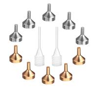 ELEOUTI Juego de 12 Mini Embudos de Metal para Transferir Perfumes y Especias, Surtido S Tamaño Pequeño en Color Dorado y Plateado con 2 Goteros de 3 Ml, Adecuado para Rellenar Botellas
