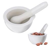 ELEOUTI Kit de Mortero de Cerámica Blanco 2 Piezas, Diseño Redondo y Acabado Fino para Triturar Pastillas y Especias en Cocina y Laboratorio