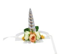 ELEOUTI Sombrero de Fiesta para Mascotas con Diseño de Cuerno Mágico en Color Plata, Cómodo y Ajustado para Gatos y Perros en Uso Diario o Navidad