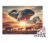 Elephant 1000 Piece for Adults Kids Elephant Herd at Sunset Fun Present Activity for Home Wall Decor 38x26cm 1000pcs
