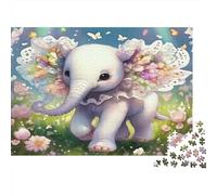 Elephant 1000 Piece for Adults Women White Elephant with Flowers Fun and Challenging Family Game Gift 52x38cm 1000pcs