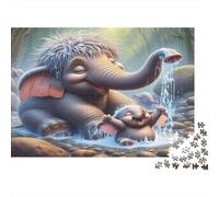 Elephant 1000Pc for The Whole Family Happy Elephants in Waterfall for Women, Gifts for Men & Adults 70x50cm/1000pcs