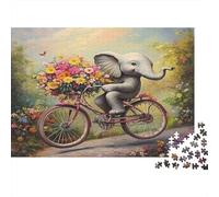 Elephant 1000Pc Puzzle for Adults Kids Elephant on Bike with Flowers Fun Present Activity for Home Age 12 Years Up 70x50cm 1000pcs