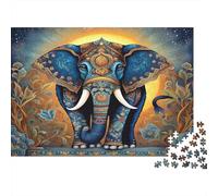 Elephant Adult Challenging Puzzle Games Blue Ornate Elephant for Women, Gifts for Men Age 14 Years Up 52x38cm 1000pcs