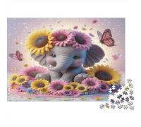Elephant Adult Jigsaw for Wall Decor Elephant with Sunflowers Educational Game Decompression 1000Pc 38x26cm 1000pcs