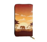 Elephant and Giraffe in The Sunset - Cartera elegante y funcional para mujer, diseño delgado y plegable con cremallera de piel sintética y metal, color negro, talla única, clásica, Black, Talla única,