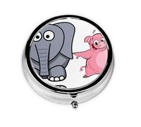 Elephant and Piggie. Este pequeño pastillero redondo impreso es un organizador portátil de píldoras y vitaminas perfecto para bolsillos, bolsos y viajes.