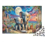 Elephant Bridge 1000 Piece for Women & Men Two Elephants Under Moon Fun and Challenging Family Game Gift Idea 52x38cm/1000pcs