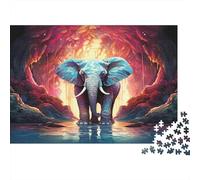 Elephant Cave Art-Fantasy Mystical Scene 1000 Pieces for Adults & Kids Blue Elephant in Fiery Portal Educational Games Home Decor Puzzle for Family 52x38cm/1000pcs