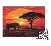 Éléphant d'Afrique Cadeau Unique Décoration Intérieure Savanna Coucher de Soleil Jeu Éducatif Challenge Toy Adultes & Enfants Des 14 ANS 52x38cm/1000pcs