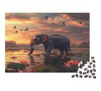 Éléphant Dans l'eauPuzzles 1000 Pièces Pour Adultes, Jeux ÉducatifsPaysage Naturel Art