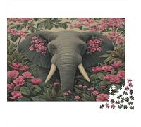 Éléphant Dans Les Fleurs |Style botanique| Puzzles Amusants En Famille 52x38cm/1000pcs Adultes