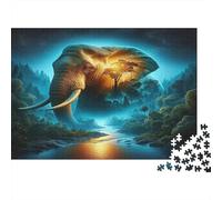Elephant Forest Night 100% Recycled Cardboard Glowing Bear in Forest 1000 Piece Puzzle for Adults The Impossible Challenge Fun Present 52x38cm/1000pcs