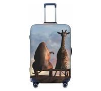 Elephant Giraffe On A Mountain parte superior Sunset Fundas de equipaje de viaje - Fundas protectoras elásticas para maletas de 18 a 32 pulgadas, Negro -, X-large