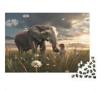 Elephant in Field-Child Interaction Fantasy Jigsaw Puzzles for Adults Elephant and Child in Meadow Educational Games for The Whole Family Women 70x50cm/1000pcs