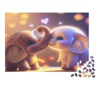 Elephant Jigsaw Puzzle for Adults Two Elephants with Hearts Fun Present Activity for Home Wall Decor 70x50cm 1000pcs