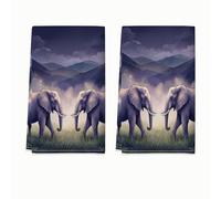 Elephant - Juego de 2 toallas de cocina Nature Fanciful Mountain Grass Violet de microfibra de secado rápido para secar platos de cocina, limpiar a mano, 16 x 24 pulgadas