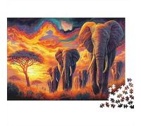 Elephant Puzzle for The Whole Family Elephants in Vibrant Sunset Scene for Women, Gifts for Men Adults & Kids 52x38cm/1000pcs