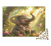 Elephant Rompecabezas de Papel Bebé Elefante con Corona de Flores en el Bosque, Set de Regalo de Amigo Invisible Estimulante Mental 70x50cm/1000 Piezas