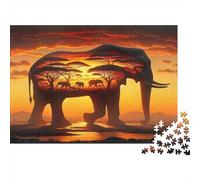 Elephant Sunset Landscape Colourful Sunset Elephant Silhouette 1000 Pcs Jigsaws for Adults The Impossible Challenge Fun Present 38x26cm/1000pcs