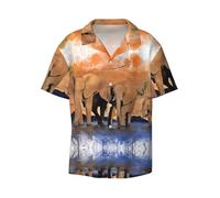 Elephants Art - Camisa informal de manga corta para hombre, estilo hawaiano, transpirable y cómoda, con botones, para playa, Negro, M