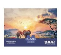 Elephants Walk in The Savannah 1000 Pcs Ökopapier Puzzle Bohemian Wildlife Nature Lebendige Bilder Kreatives Spiel Puzzles Als Wohnaccessoires 52x38cm/1000pcs