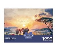 Elephants Walk in The Savannah 1000 Pcs Ökopapier Puzzle Bohemian Wildlife Nature Lebendige Bilder Kreatives Spiel Puzzles Für Erwachsene Und Kinder 38x26cm/1000pcs