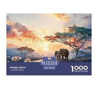 Elephants Walk in The Savannah 1000 Stück Premium-Karton Puzzle Bohemian Wildlife Nature Lebendige Bilder Kreatives Spiel Puzzles Als Geburtstagsgeschenke 70x50cm/1000pcs