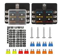 Elepl 1 Pieza Caja Fusibles 12v 6 Vías Portafusibles y 12 Piezas Fusibles Coche 20A 15A 10A 5A Fusibles Bloque de Soporte para Coche Camper Camión Barco