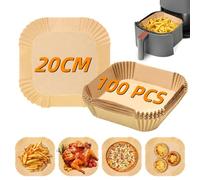 ELEPRUC Papel para Freidora de Aire, 100 Piezas Papel Horno Cuadrado, 20-24cm Antiadherente Papel Cocina, Pa-pel Air Fryer para 5-7L Freidora Hornear Asar y Microondas Sartén