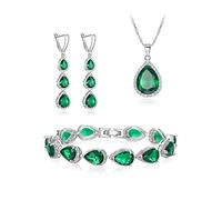EleQueen Juego de collar con colgante de gota de agua, aretes largos y pulsera de tenis, circonita cúbica brillante, juego de joyas de boda para novia y dama de honor, Zirconia cúbica, Circonita