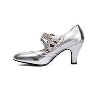 elerhythm Mary Jane Rockability Close Punta Redonda Vintage 1950 Gatsby Tacones Retro 1920 Zapatos de tacón, plata, 39 EU