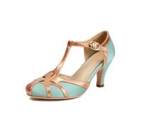 elerhythm Mary Jane Rockability Tear Cut Close Punta Redonda Vintage años 50 Gatsby Tacones Retro 1920 Zapatos de tacón, Turquesa, 37 EU