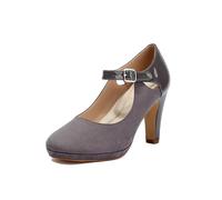 elerhythm Mary Jane Tacones Retro con punta cerrada y tiras con perforaciones en el tobillo de ante, estilo vintage Gatsby chic, gris, 40 EU