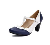 elerhythm Mary Jane Two Tone Classic and Retro Oxford Wingtip 1920 Pump Tacones Zapatos de tacón vintage de los años 50 Redondo Cerrado Punta Redonda con Correa de Tobillo de los años 40, azul, 38 EU