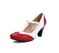 elerhythm Mary Jane Two Tone Classic and Retro Oxford Wingtip 1920 Pump Tacones Zapatos de tacón vintage de los años 50 Redondo Cerrado Punta Redonda con Correa de Tobillo de los años 40, rojo, 37 EU