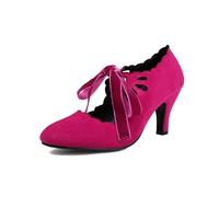 elerhythm Mary Jane Vintage Lace Up Teardrop Cut Out Close Toe Redondo Dedo de los años 20 Gatsby Tacones Retro de los años 50 Zapatos de tacón victoriano de gamuza, rojo, 38 EU