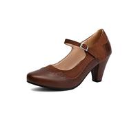 elerhythm Mary Jane - Zapatos de tacón para mujer de los años 20, estilo clásico y retro, con estampado Gatsby Oxford, pinup de los años 50, estilo vintage, punta redonda cerrada, con correa al