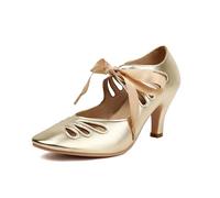 elerhythm Mary Jane - Zapatos de tacón para mujer, estilo retro de los años 1920, estilo victoriano, dorado, 39 EU