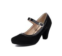 elerhythm Mary Jane - Zapatos de tacón para mujer, estilo retro victoriano de los años 20, con correa de tobillo cerrada, punta redonda, estilo vintage, Negro , 41 EU