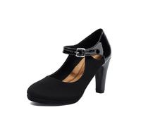 Elerhythm Mary Jane - Zapatos de Tacón para Mujer, Estilo Retro Vintage Gatsby con Tirantes, Negro, 41 EU
