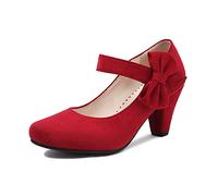 elerhythm Mary Jane - Zapatos de tacón para mujer, estilo vintage, con lazo, estilo Gatsby de los años 50, con correa de tobillo victoriana, con correa de tobillo, rojo, 38 EU