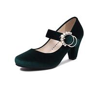 elerhythm Mary Janes - Zapatos de tacón para mujer de los años 20, estilo retro de los años 20, Gatsby de los años 50, punta redonda, hebilla de perlas, correa de tobillo, verde, 39 EU