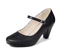 elerhythm Zapatos de tacón para mujer de los años 20 Gatsby Oxford, estilo vintage de los años 50, con puntera cerrada, con correa de tobillo, Negro , 39 EU