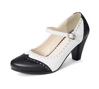 elerhythm Zapatos de tacón para mujer de los años 20 Gatsby Oxford, estilo vintage de los años 50, con puntera cerrada, con correa de tobillo, negro blanco, 41 EU