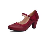 elerhythm Zapatos Mary Jane clásicos y retro para mujer de los años 1920 con tacón de gatito Oxford, estampado de los años 1950, pinup vintage, punta redonda, cerrada, con correa de tobillo de los